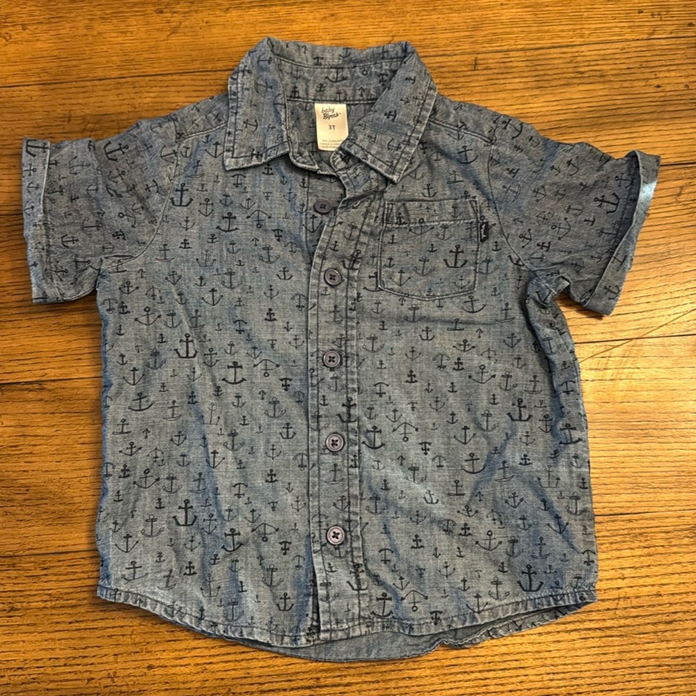 ☀️3 for $10☀️ Toddler Anchor Short Sleeve Button Down Shirt